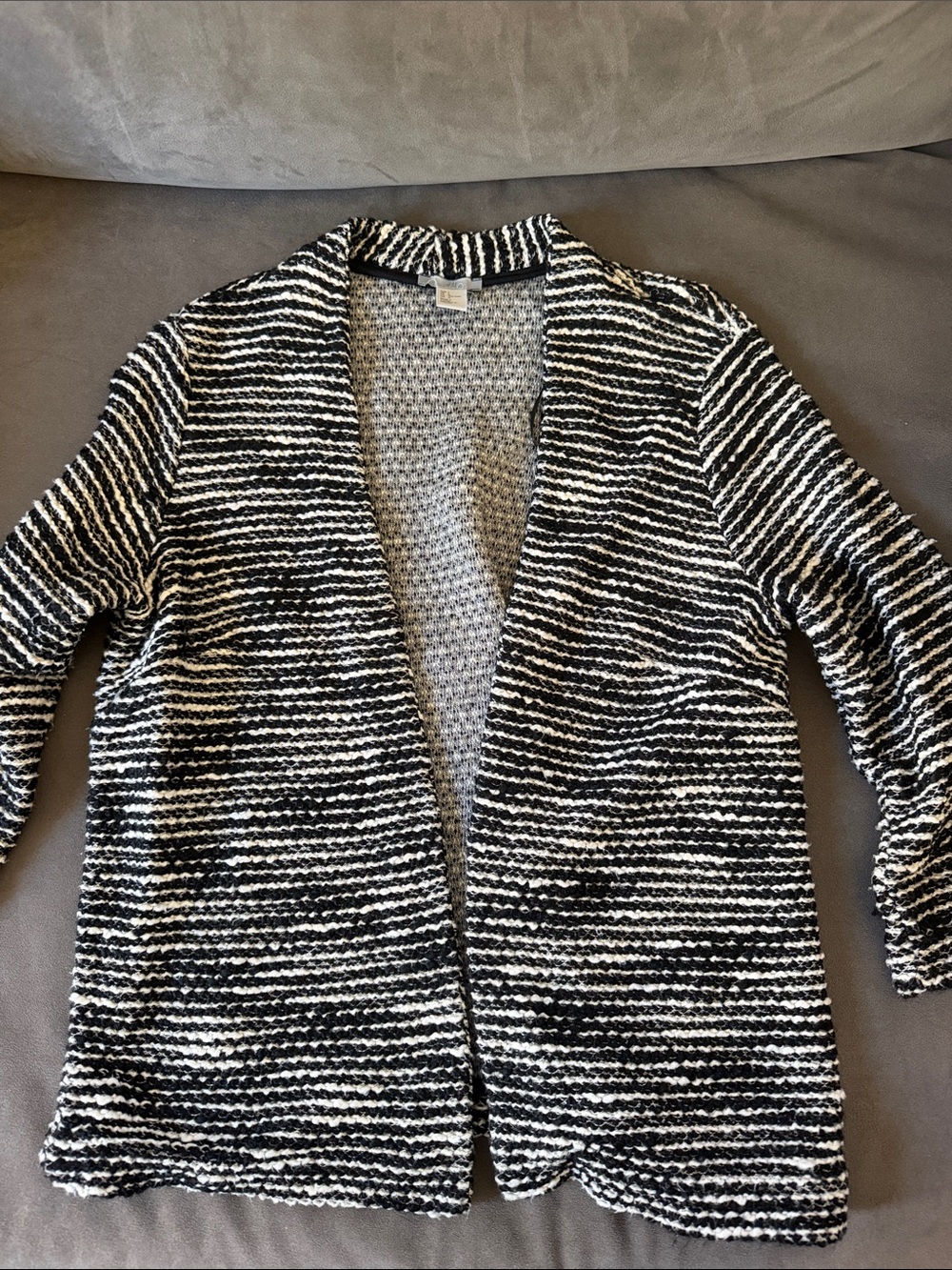 Open-Front Black and White Striped Knit Cardigan
